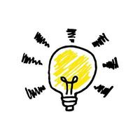 Doodle hand drawn light bulb icon with concept of idea. solution. isolated on white background. vector illustration