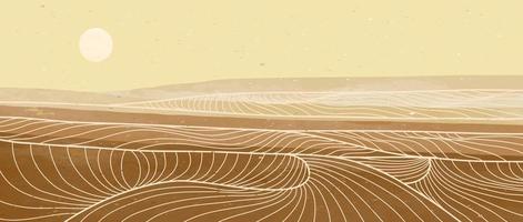 paisaje desértico con impresión de arte lineal. abstracto montaña contemporáneo estética fondos paisajes. montaña, desierto, puesta de sol. ilustraciones vectoriales vector