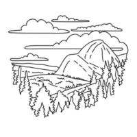 Olmsted Point with View of Half Dome in Yosemite National Park Monoline Line Art Drawing vector