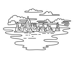 Mono Lake Tufa State Natural Reserve in Yosemite National Park Monoline Line Art Drawing vector