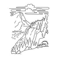 Nevada Fall with Liberty Cap Yosemite National Park California Monoline Line Art Drawing vector