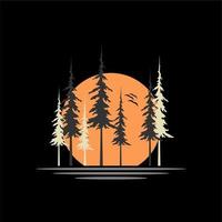 símbolo de bosque con diseño de vector de luna llena