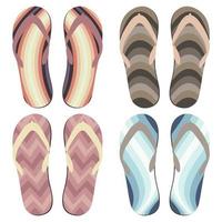 Set of Beach Slippers. Colorful Summer Flip Flops Over White Background vector