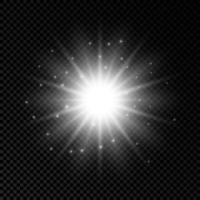 Light effect of lens flares. White glowing lights starburst effects with sparkles on a transparent background. Vector illustration