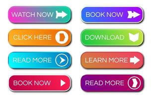 Set of eight modern gradient buttons with shadows. Read more Buttons. Vector illustration