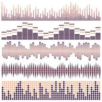 Vector set of sound waves. Audio equalizer. Sound and audio waves isolated on white background.