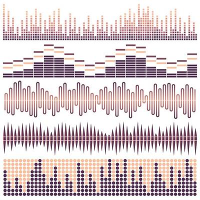 Vector set of sound waves. Audio equalizer. Sound and audio waves isolated on white background.