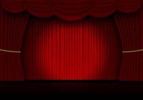 Red curtain opera, cinema or theater stage drapes. Spotlight on closed velvet curtains background. Vector illustration