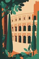 cartel de la ciudad de roma del coliseo, ilustración de vector de atracción turística