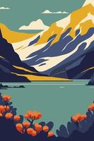 Torres Del Paine national park mountain lake nature illustration vector