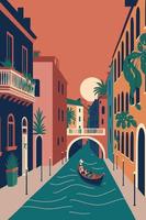 flat vector gondola venice grand canal italy city attraction background