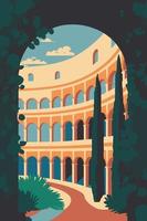 cartel de la ciudad de roma del coliseo, ilustración de vector de atracción turística