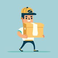 delivery man holding box package wearing uniform and cap vector illustration