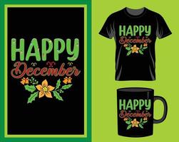 vector de diseño de camiseta y taza de cita navideña de feliz diciembre