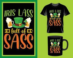 Irish lass full of sass St. Patrick's Day quote t-shirt and mug design vector