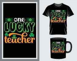 One lucky teacher St. Patrick's Day quote t-shirt and mug design vector