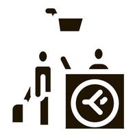 man with suitcase at checkout duty free icon Vector Glyph Illustration