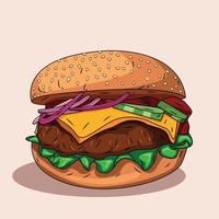 tasty Burger with meat . Vector isolated object