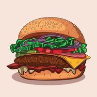 tasty Burger with meat . Vector isolated object