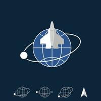 simple earth or world with plane and rotation moon image graphic icon logo design abstract concept vector stock. can be used as corporate identity related to space or transportation