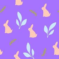 Seamless pattern with hand drawn rabbit silhouette and and abstract plant,child illustration with bunny,print for wrapping paper,tender spring clipart for nursery,cover,wallpaper vector