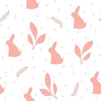 Seamless pattern with hand drawn rabbit silhouette and and abstract plant,child illustration with bunny,print for wrapping paper,tender monochrome clipart for nursery design,textile,apparel,fashion vector