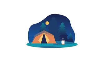 Camping place cartoon composition with dinner on fire night sky vector