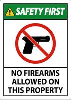 Safety First Sign No Firearms Allowed On This Property vector