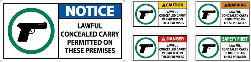 Notice Firearms Allowed Sign Lawful Concealed Carry Permitted On These Premises vector