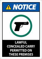 Notice Firearms Allowed Sign Lawful Concealed Carry Permitted On These Premises vector