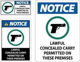 aviso de armas de fuego permitidas signo legal porte oculto permitido en estas instalaciones vector
