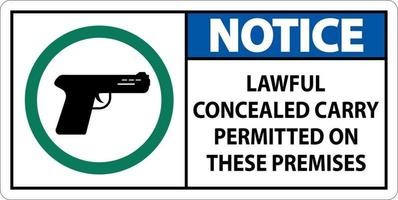 Notice Firearms Allowed Sign Lawful Concealed Carry Permitted On These Premises vector