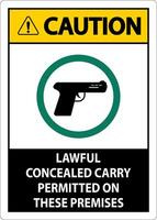 Caution Firearms Allowed Sign Lawful Concealed Carry Permitted On These Premises vector