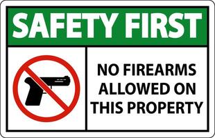 Safety First Sign No Firearms Allowed On This Property vector