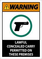 Warning Firearms Allowed Sign Lawful Concealed Carry Permitted On These Premises vector