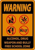 advertencia de señales de seguridad escolar, zona escolar libre de alcohol, drogas, armas y matones