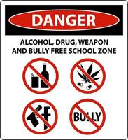 School Security Sign Danger, Alcohol, Drug, Weapon And Bully Free School Zone vector