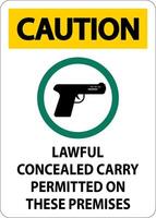 Caution Firearms Allowed Sign Lawful Concealed Carry Permitted On These Premises vector