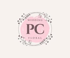 PC Initials letter Wedding monogram logos template, hand drawn modern minimalistic and floral templates for Invitation cards, Save the Date, elegant identity. vector