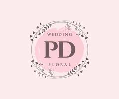 plantilla de logotipos de monograma de boda con letras iniciales pd, plantillas florales y minimalistas modernas dibujadas a mano para tarjetas de invitación, guardar la fecha, identidad elegante. vector