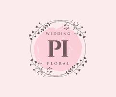 plantilla de logotipos de monograma de boda con letras iniciales pi, plantillas florales y minimalistas modernas dibujadas a mano para tarjetas de invitación, guardar la fecha, identidad elegante. vector