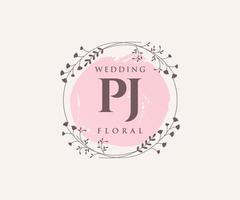 PJ Initials letter Wedding monogram logos template, hand drawn modern minimalistic and floral templates for Invitation cards, Save the Date, elegant identity. vector