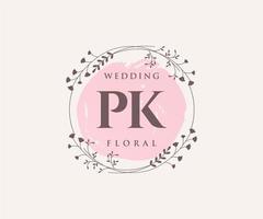 PK Initials letter Wedding monogram logos template, hand drawn modern minimalistic and floral templates for Invitation cards, Save the Date, elegant identity. vector