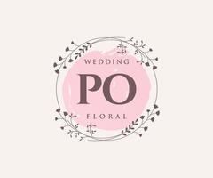PO Initials letter Wedding monogram logos template, hand drawn modern minimalistic and floral templates for Invitation cards, Save the Date, elegant identity. vector
