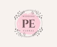 PE Initials letter Wedding monogram logos template, hand drawn modern minimalistic and floral templates for Invitation cards, Save the Date, elegant identity. vector