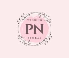 PN Initials letter Wedding monogram logos template, hand drawn modern minimalistic and floral templates for Invitation cards, Save the Date, elegant identity. vector