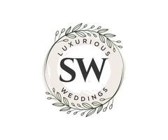 SW Initials letter Wedding monogram logos template, hand drawn modern minimalistic and floral templates for Invitation cards, Save the Date, elegant identity. vector