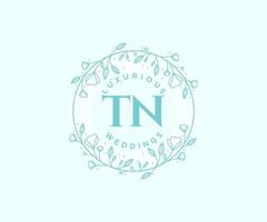 TN Initials letter Wedding monogram logos template, hand drawn modern minimalistic and floral templates for Invitation cards, Save the Date, elegant identity. vector