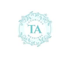TA Initials letter Wedding monogram logos template, hand drawn modern minimalistic and floral templates for Invitation cards, Save the Date, elegant identity. vector