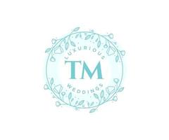 TM Initials letter Wedding monogram logos template, hand drawn modern minimalistic and floral templates for Invitation cards, Save the Date, elegant identity. vector